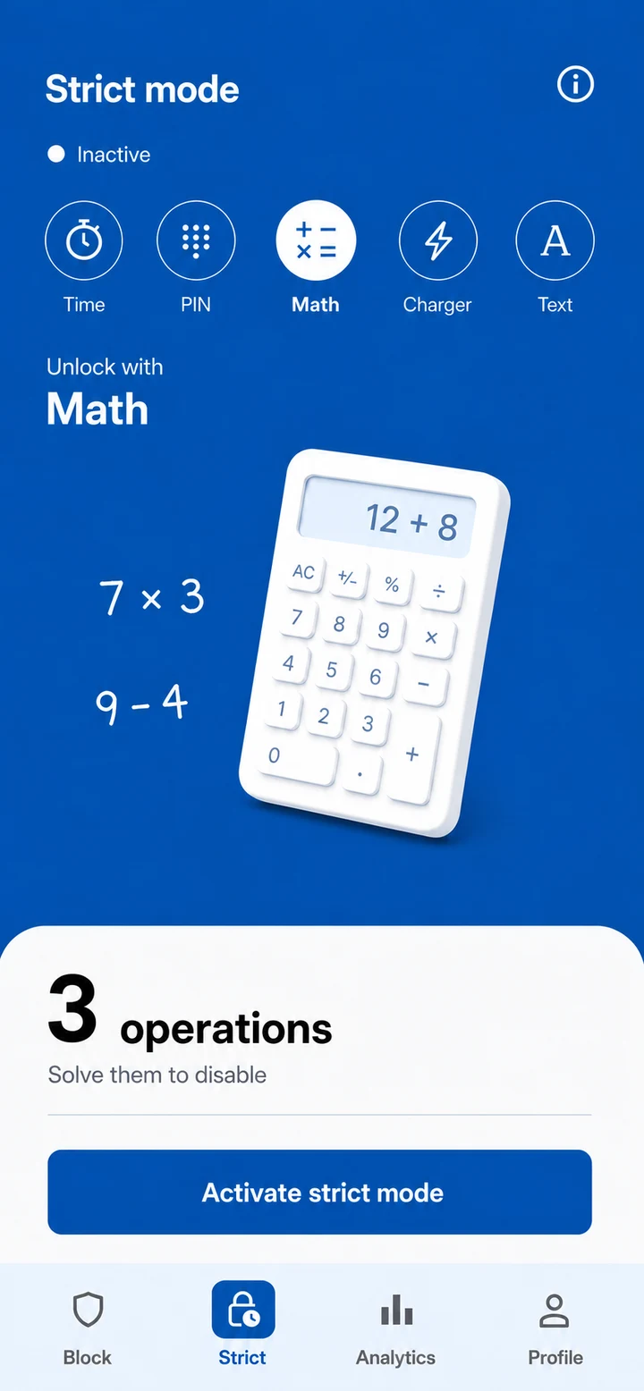 NotNow Strict mode using a math challenge