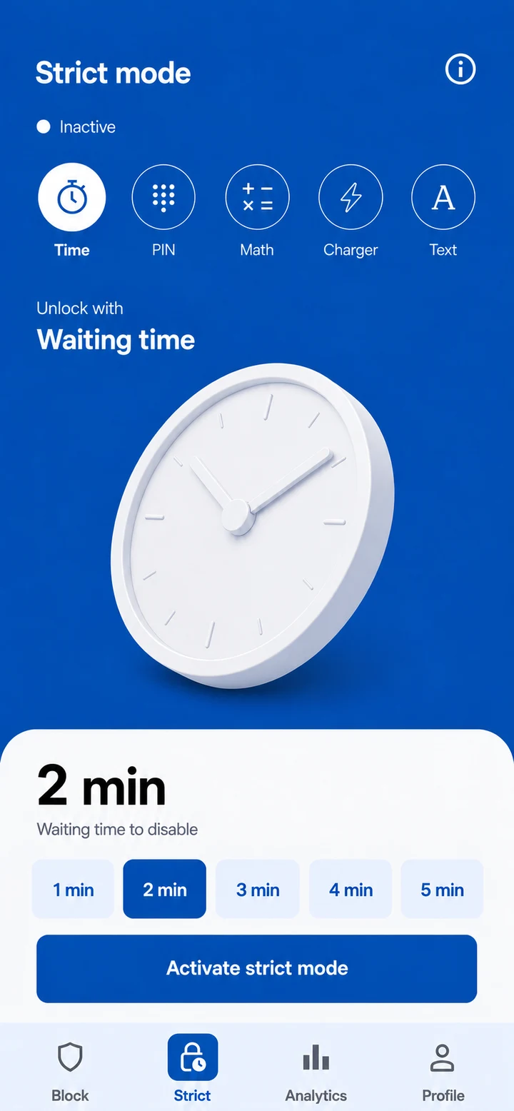 NotNow Strict mode using a waiting time challenge