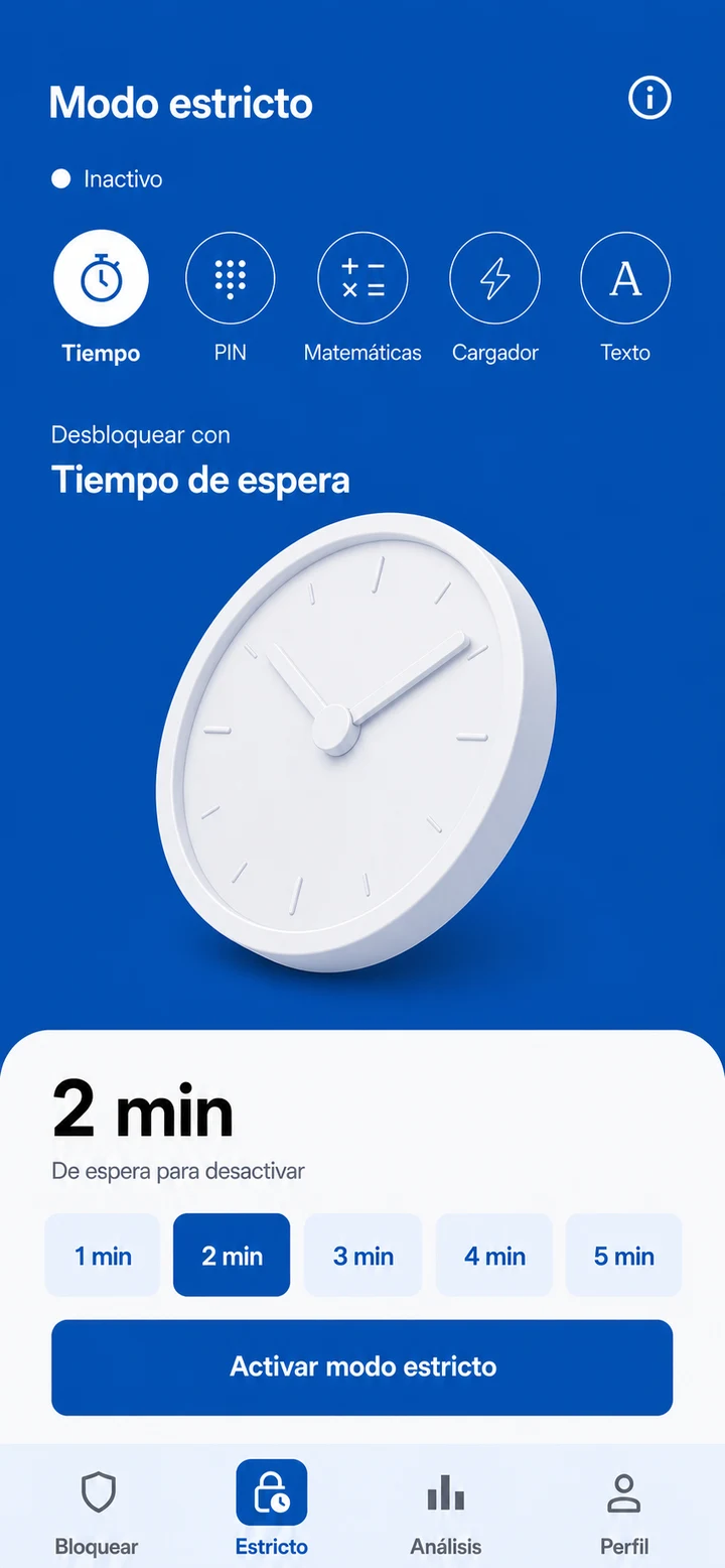 Modo estricto de NotNow con desbloqueo por tiempo de espera